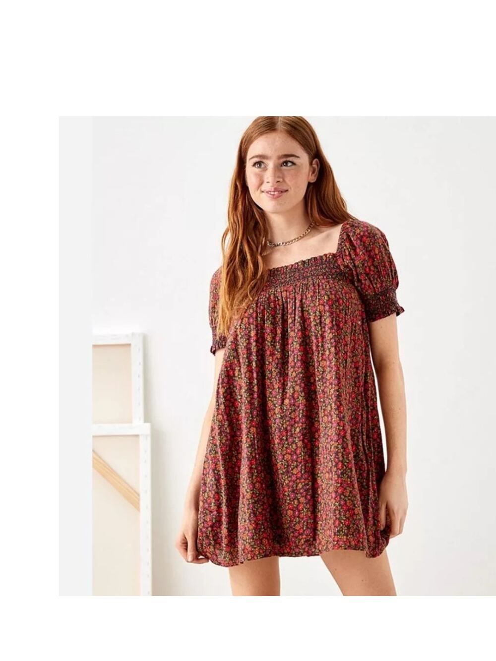 NEW American Eagle Babydoll dress Floral Square Neck Smocked Puff sleeves sz SP